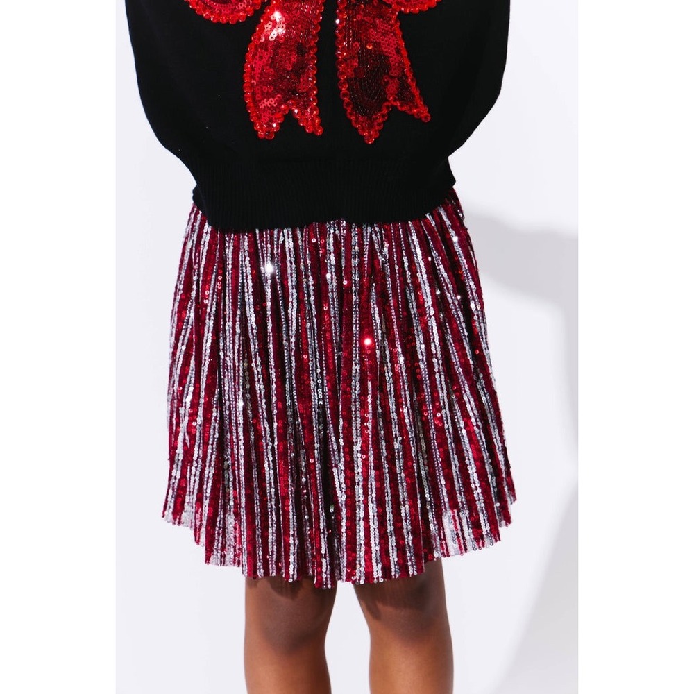 Lola & the Boys Candy Cane Sequin Striped Pleated Skirt Size 8 Holiday Christmas